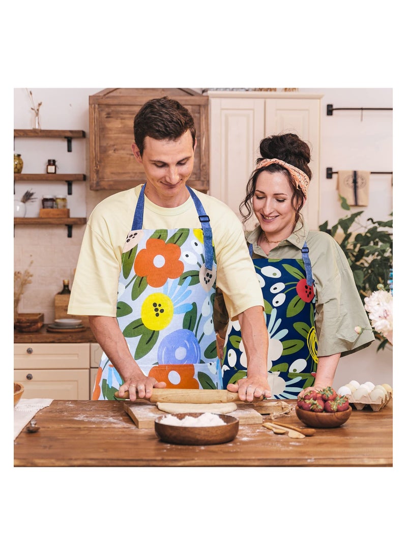 SYOSI 2Pcs Floral Aprons with Pocket Blooming Womens Aprons Waterproof Adjustable Cotton Chef Cooking Aprons for Kitchen Gardening Salon Cooking BBQ Grill - Image 2