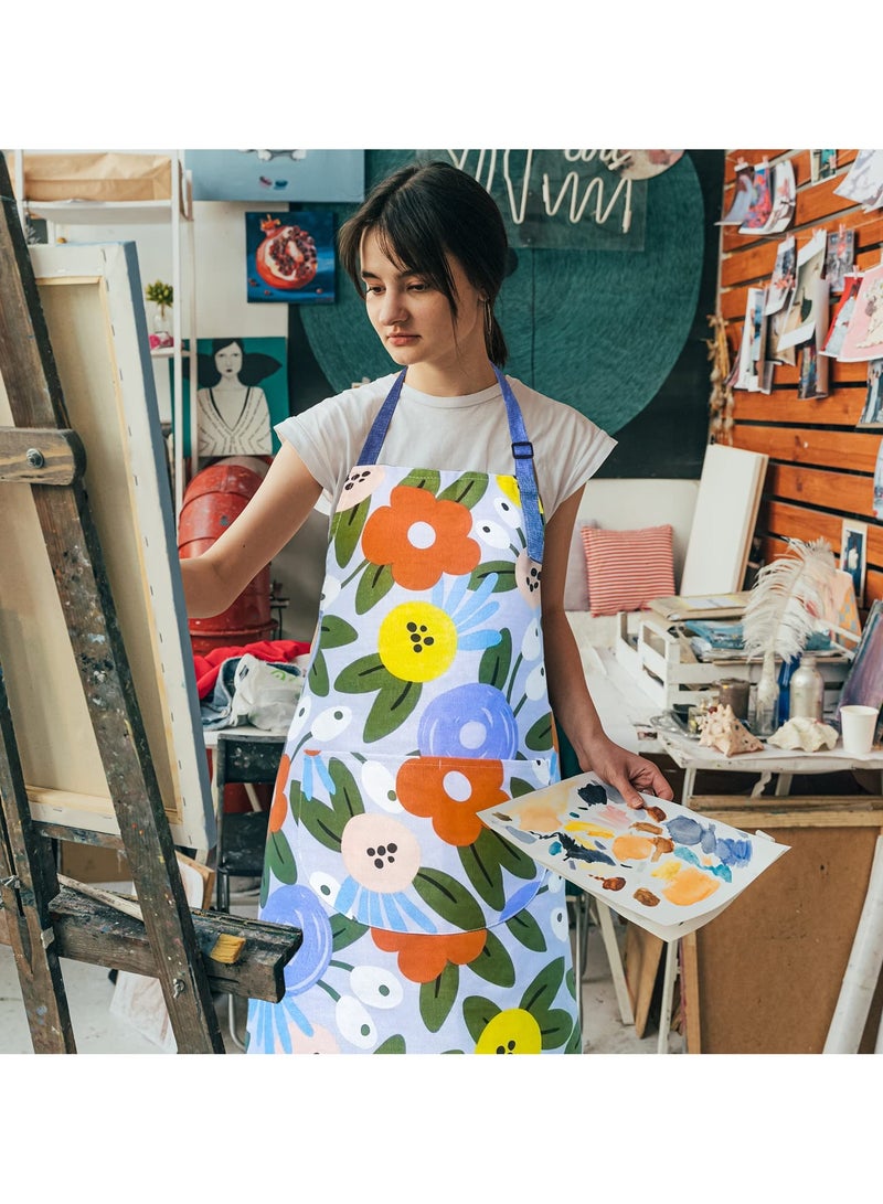 SYOSI 2Pcs Floral Aprons with Pocket Blooming Womens Aprons Waterproof Adjustable Cotton Chef Cooking Aprons for Kitchen Gardening Salon Cooking BBQ Grill - Image 3