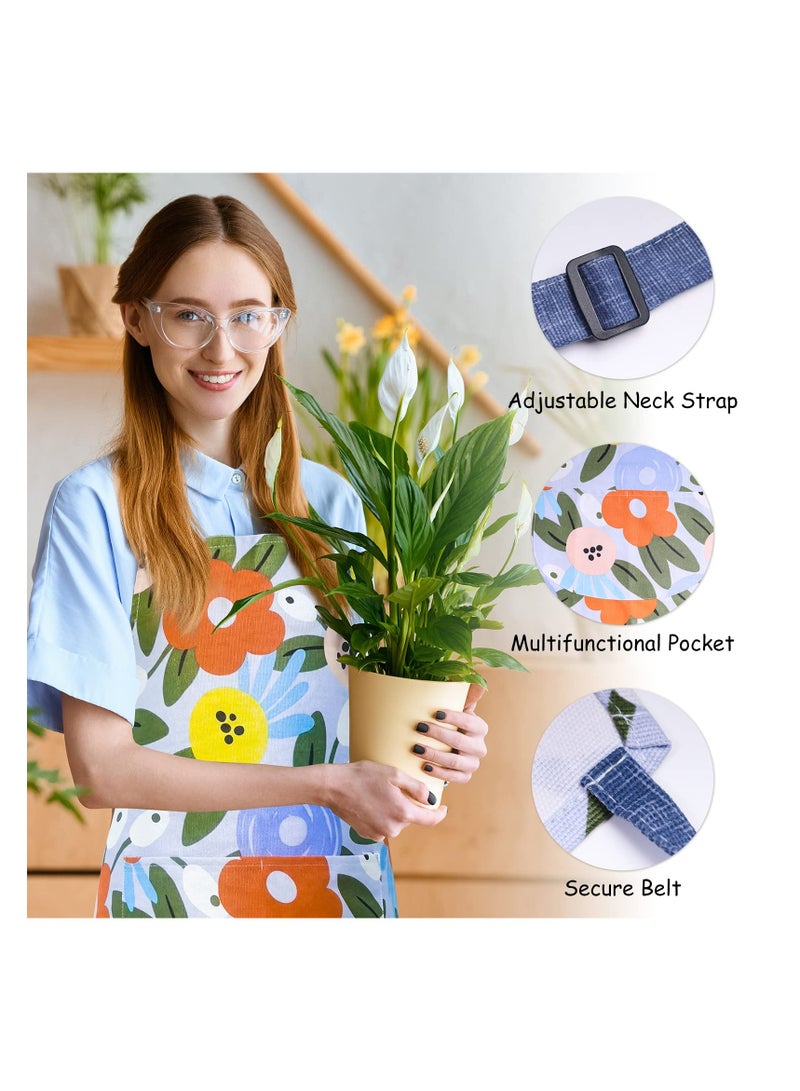 SYOSI 2Pcs Floral Aprons with Pocket Blooming Womens Aprons Waterproof Adjustable Cotton Chef Cooking Aprons for Kitchen Gardening Salon Cooking BBQ Grill - Image 4