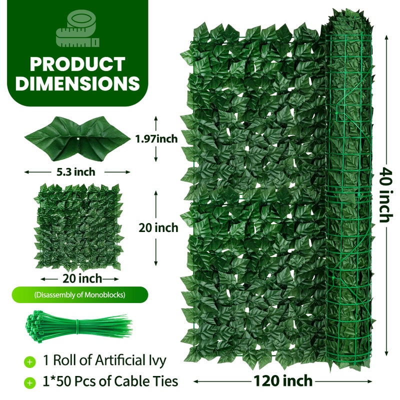 KASZOO Artificial Ivy Privacy Fence Screen 120"Ã—40" - UV-Anti Dense Faux Ivy Greenery Backdrop Fence Panels for Patio, Balcony, Garden, Backyard Indoor Outdoor Decor - Image 2