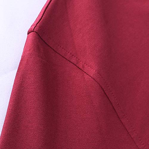 palglg Mens Long Sleeve Muscle Slim Fitted Cotton Henley T-Shirt with Buttons Wine Red M - Image 3