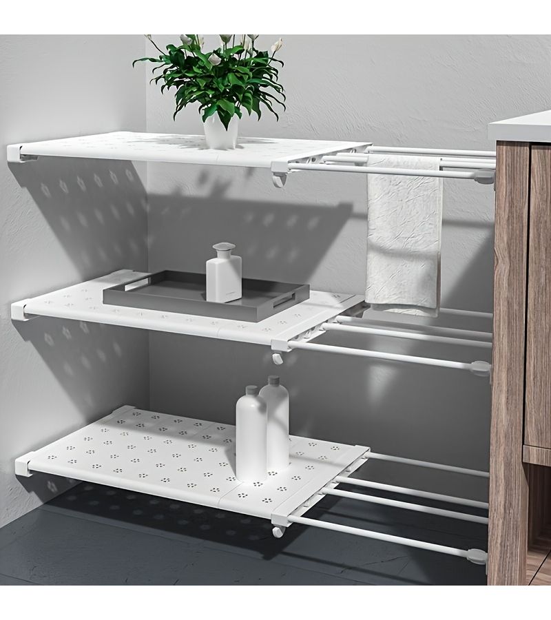4pcs No Drill Adjustable Telescopic Shelf Dividers With Adhesive Pads For Wardrobe Kitchen Bathroom - Image 2