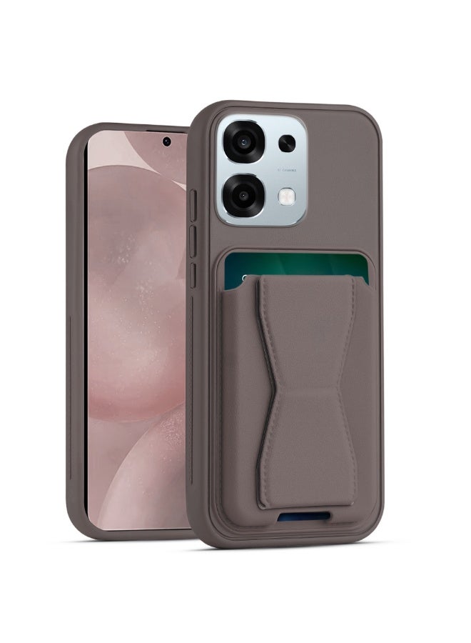 جراب محفظة جلدي متوافق مع هاتف OPPO A6 PRO، غطاء خلفي جلدي بإطار من مادة TPU، جراب هاتف واقٍ مقاوم للصدمات مع حامل للبطاقات (بني)