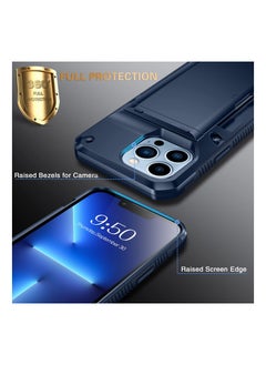 SYOSI Mobile Case for iPhone 13 Pro Max, Protective Wallet Cover with 2Pcs Screen Protector, Semi-Auto Hidden Card Slot, Military Grade Drop Protection, 6.7 Inch, Blue  - Image 4