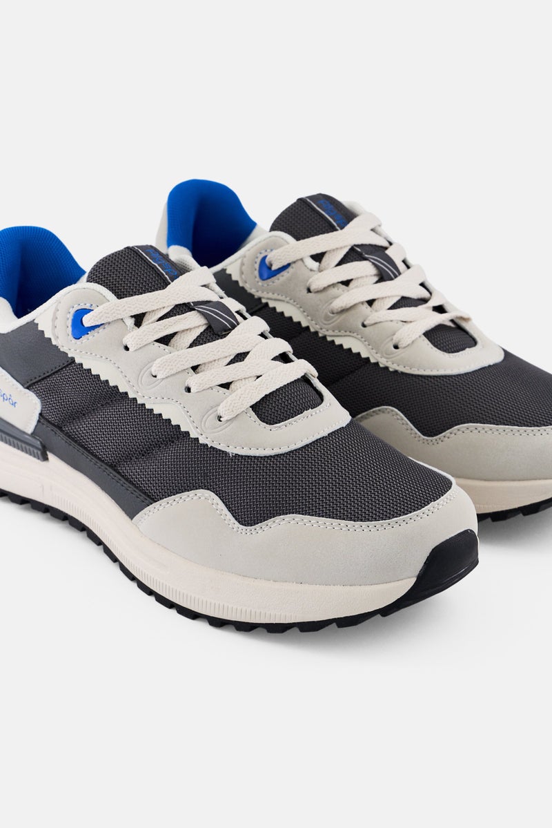 Algspar Men Brand Logo Lace Up Shoes, Grey - Image 4