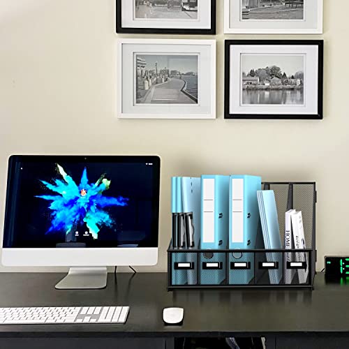 SUPEASY Desk Organizers Metal Desk Magazine File Holder with 16''x12''x12'' 5 Vertical Compartments Rack File Organizer for Office Desktop, Home Workspace, Black Plus - Image 2
