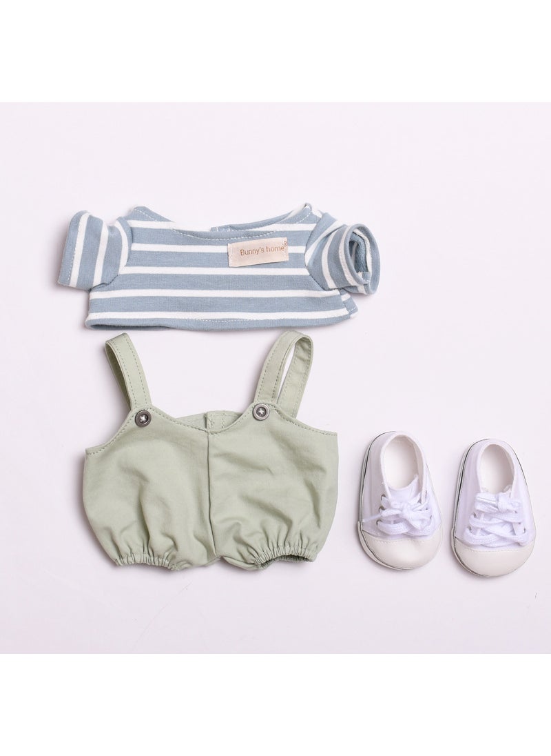 38cm LaBuBu Doll Clothes Fresh Casual Couple Outfit Men's Green Strappy Pants Two-Piece White Canvas Shoes (Baby Clothes Only, No Doll) 