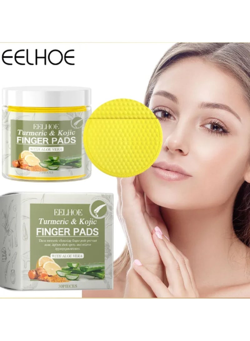 EELHOE Turmeric & Kojic Finger Pads Exfoliating Pads Facial Sponges Cleaning Gentle Fades Acne Brightens And Refines Pores 30pieces - Image 2