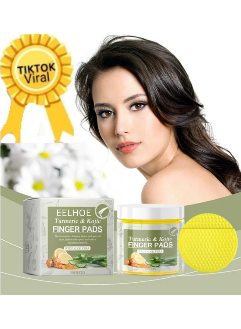 EELHOE Turmeric & Kojic Finger Pads Exfoliating Pads Facial Sponges Cleaning Gentle Fades Acne Brightens And Refines Pores 30pieces - Image 1