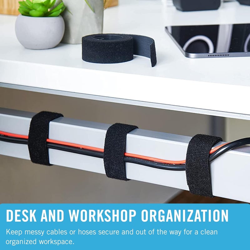 فيلكرو ربطات ربط قابلة لإعادة الاستخدام للحفاظ على الأسلاك والكابلات مرتبة، بكرة مقطوعة حسب الطول، 45 قدمًا × 1 1/2 بوصة، لون أسود - Image 3