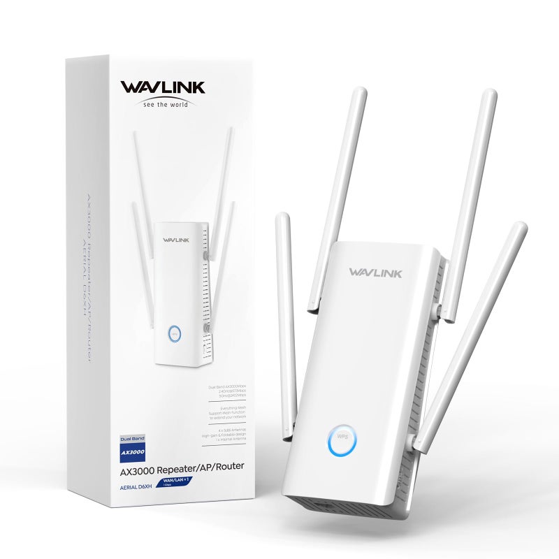 WAVLINK AX3000 موسع واي فاي 6 موسع إنترنت مع 5 هوائيات عالية الكسب تقنية تشكيل الشعاع مزدوج النطاق تغطية كاملة للمنزل منفذ جيجابت وضع مكررAPRouter لـ 256 جهاز - Image 2