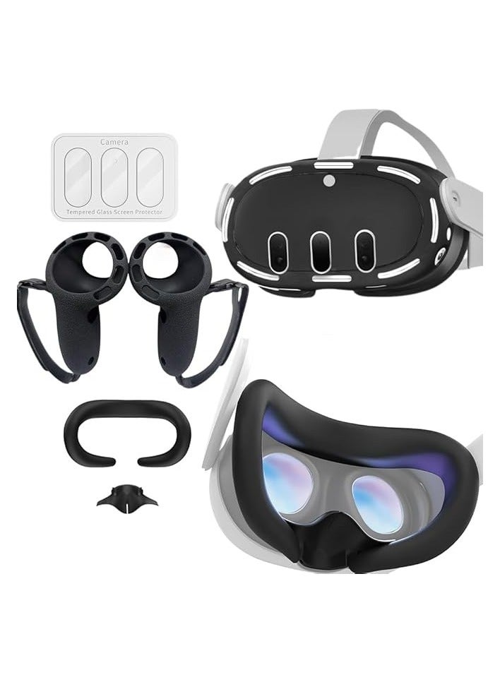 بروماس مجموعة ملحقات 5 في 1 متوافقة مع Quest 3، غطاء سماعة الرأس، غطاء مقابض وحدة التحكم، زجاج مقسى لعدسة الكاميرا، غطاء وجه من السيليكون ووسادة أنف - Image 1