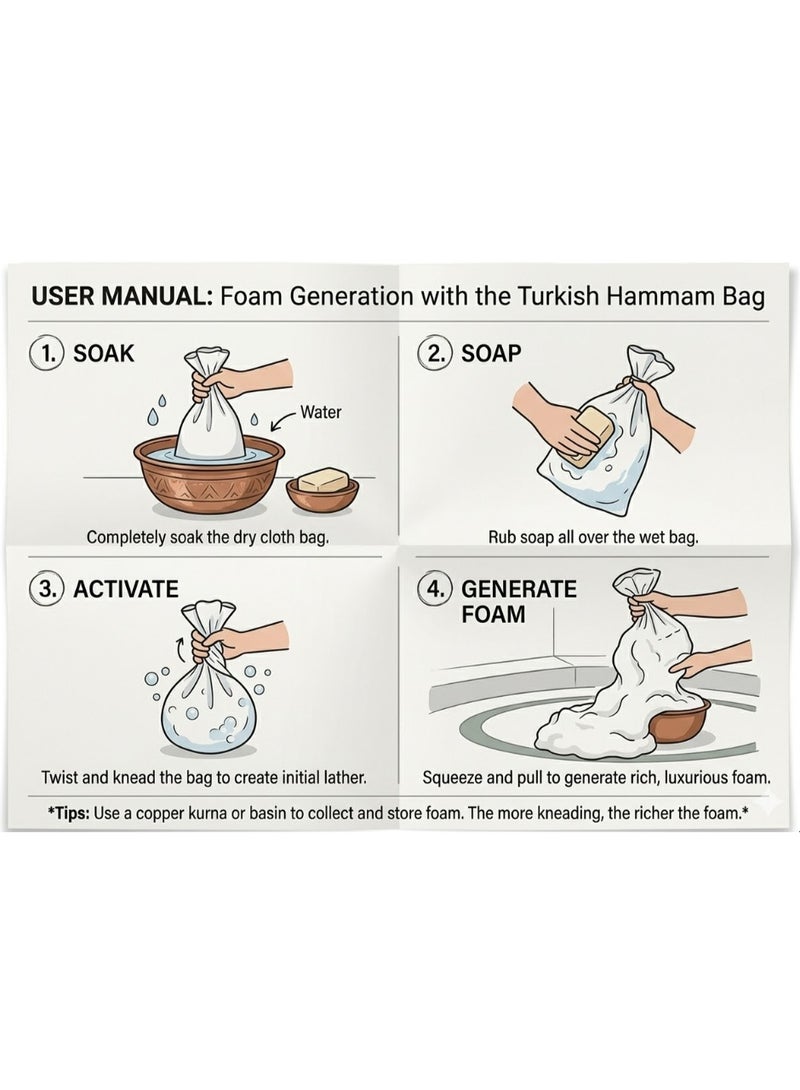 كيس رغوة الحمام التركي – كيس تدليك الفقاعات للحمام التركي مصنوع من القطن - Image 3