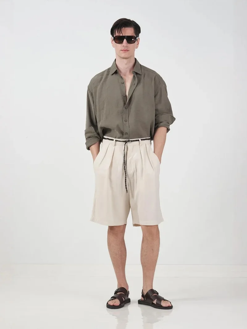 جيستو GIESTO High Waist Wide Leg Tencel Tailored Shorts