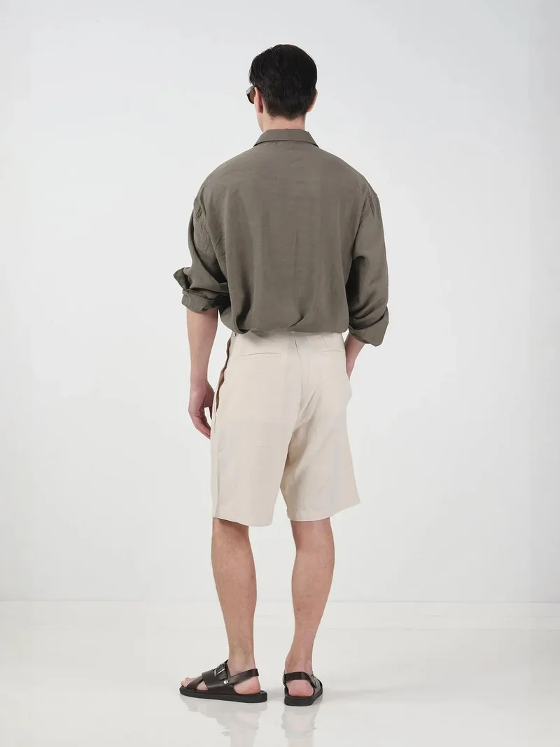 جيستو GIESTO High Waist Wide Leg Tencel Tailored Shorts