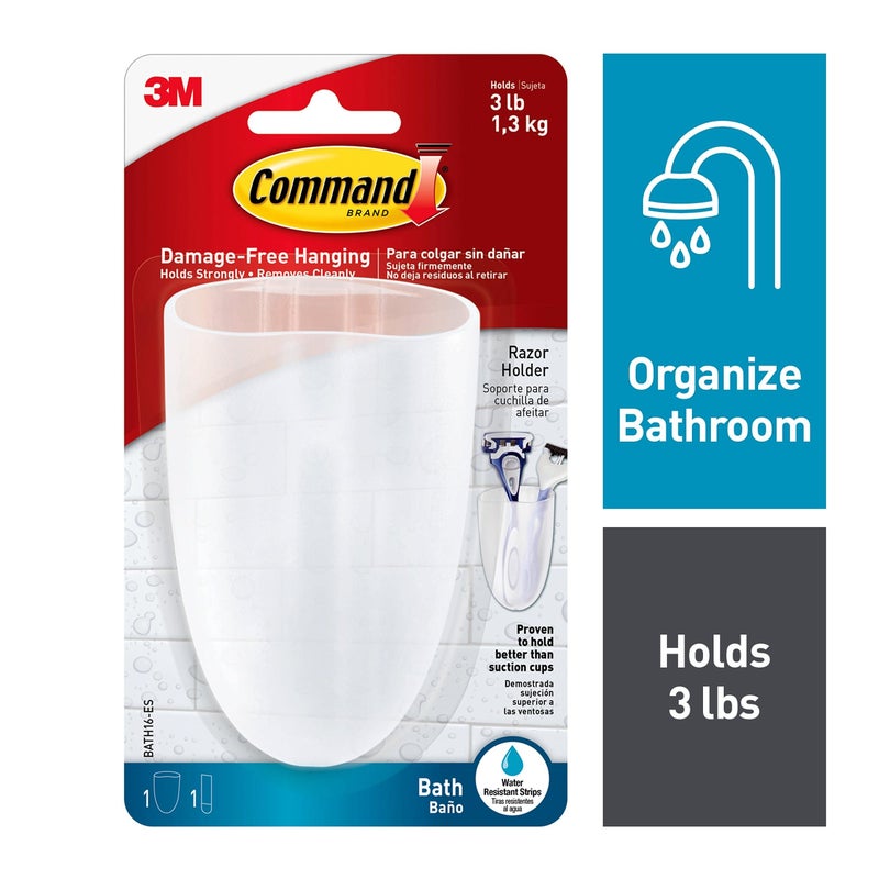 Command Bath Razor Holder, Clear Frosted, 1-Holder, 1- Water-Resistant Strip, Organize Damage-Free - Image 2