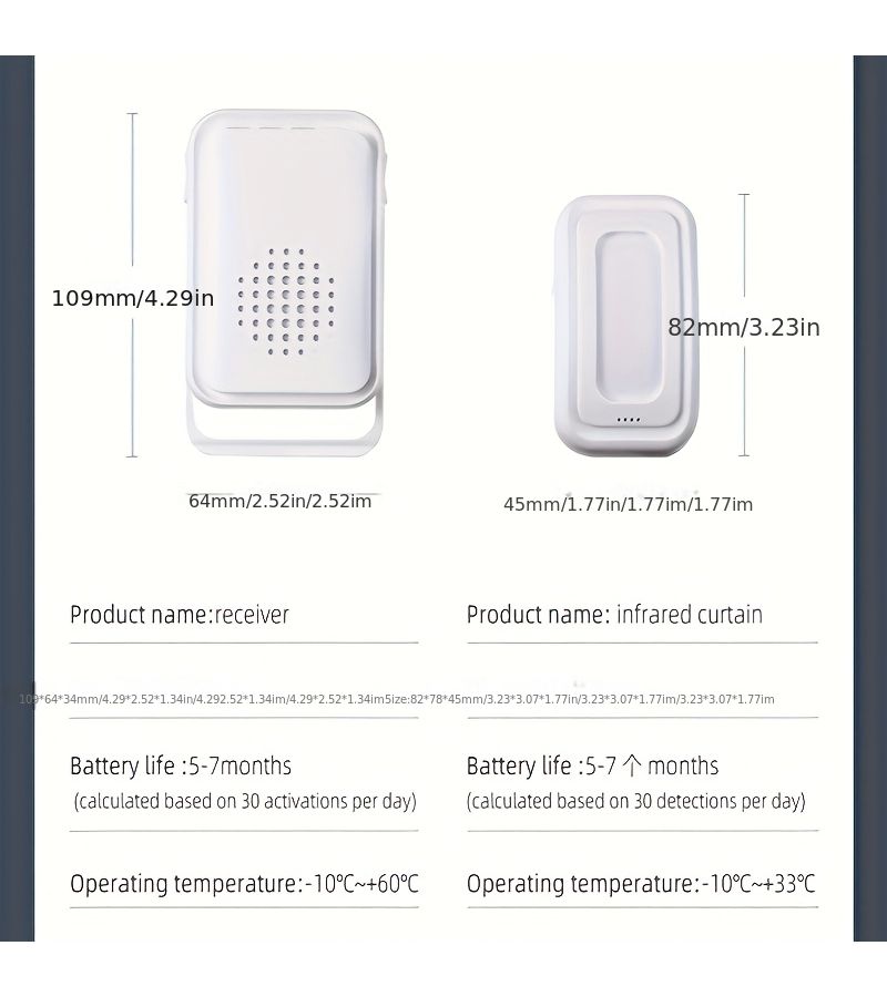 جرس باب إنذار يعمل بحساس الحركة (مُحسّس 1، مستقبل 1) يعمل بالبطارية أو USB - Image 2