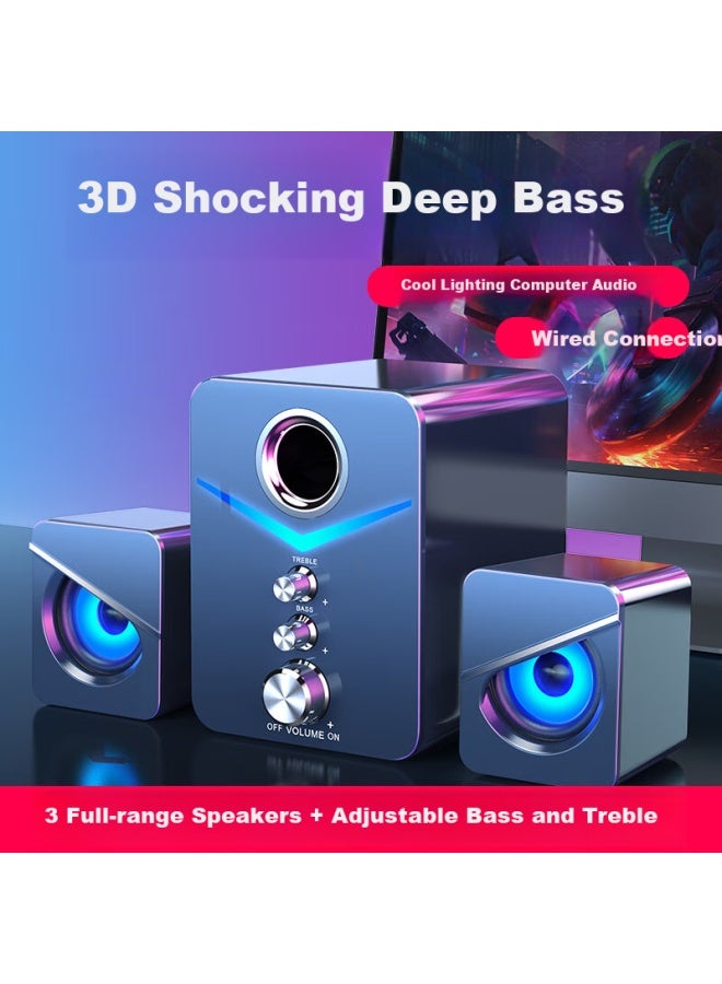 SADA Computer Speakers, Small Speakers, Mini Player, Desktop Speakers, Home Use, High-quality Sound, Mobile Phone, Laptop, Subwoofer, 2.1 Speakers, D-221 - Image 1