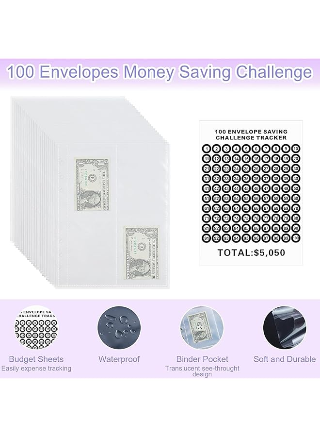 erorex 100 Envelopes Money Saving Challenge 100 Envelope Challenge Binder 100 Day Envelope Challenge Kit Money Saving Binder Easy And Funny Way To Save $5 050 Budget Planner A5 Savings Book  - Image 4