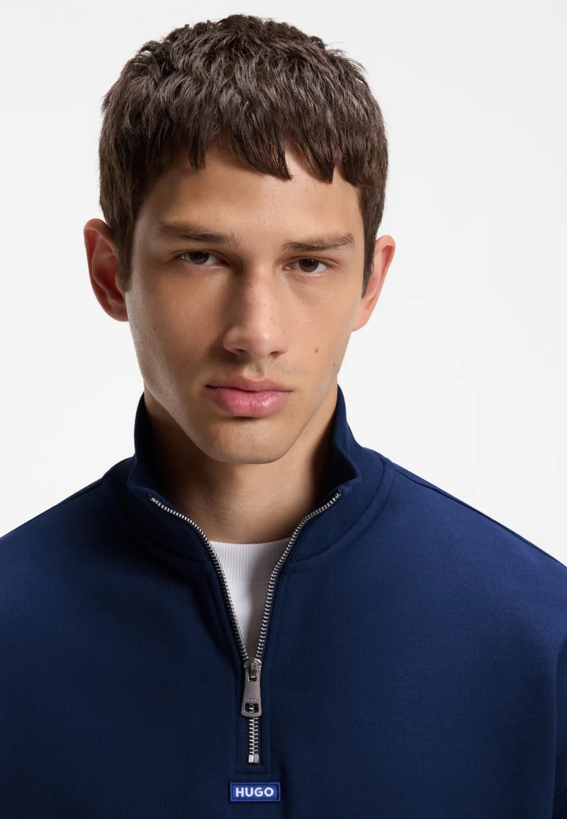 HUGO Dark Blue Cotton-terry sweatshirt with zip collar for Men | Best Price UAE
