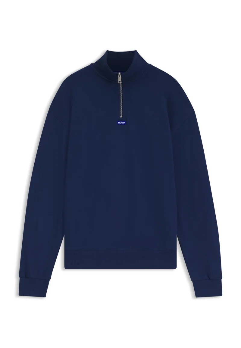 HUGO Dark Blue Cotton-terry sweatshirt with zip collar for Men | Best Price UAE