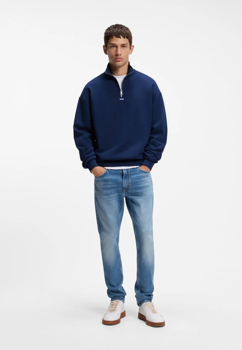 HUGO Dark Blue Cotton-terry sweatshirt with zip collar for Men | Best Price UAE