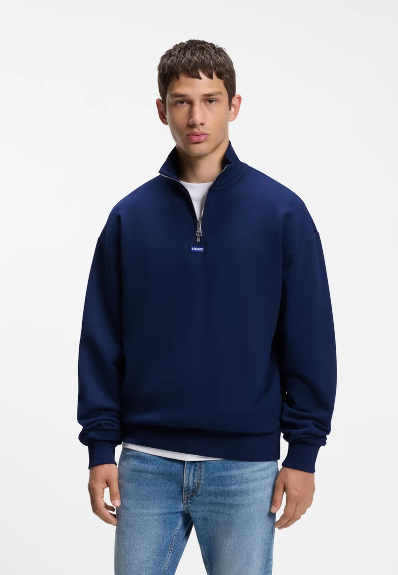 Cotton-terry sweatshirt with zip collar