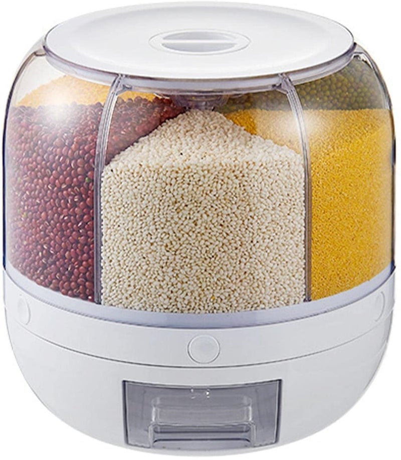 VBM VBM 6 In 1 Storage Dispenser 360 Rotating Food Storage Box With Lid Moisture Insect Proof Grain Organizer Moisture Proof Separate Rice Beige  - Image 1