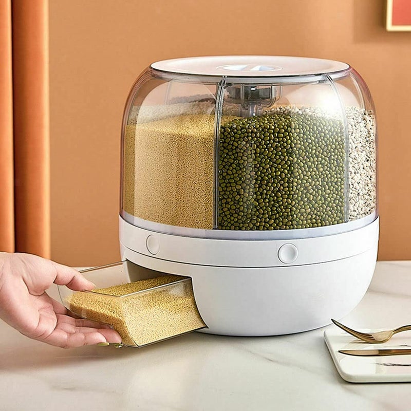 VBM VBM 6 In 1 Storage Dispenser 360 Rotating Food Storage Box With Lid Moisture Insect Proof Grain Organizer Moisture Proof Separate Rice Beige  - Image 2