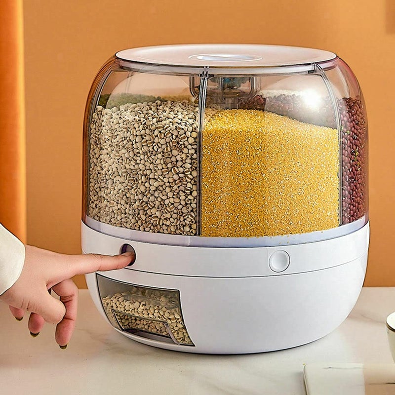 VBM VBM 6 In 1 Storage Dispenser 360 Rotating Food Storage Box With Lid Moisture Insect Proof Grain Organizer Moisture Proof Separate Rice Beige  - Image 5