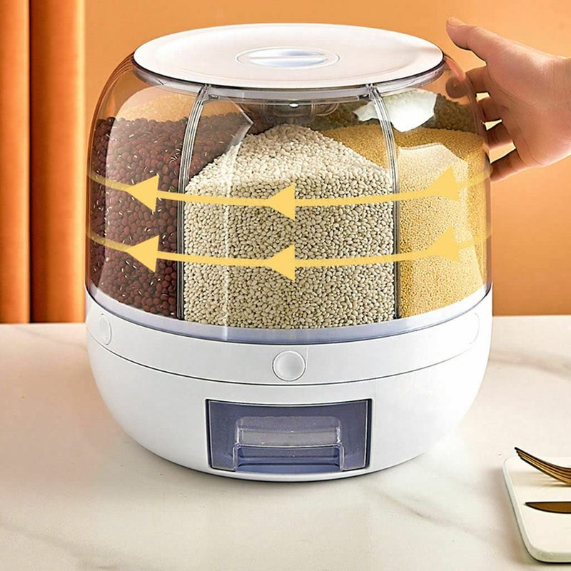 VBM VBM 6 In 1 Storage Dispenser 360 Rotating Food Storage Box With Lid Moisture Insect Proof Grain Organizer Moisture Proof Separate Rice Beige  - Image 3