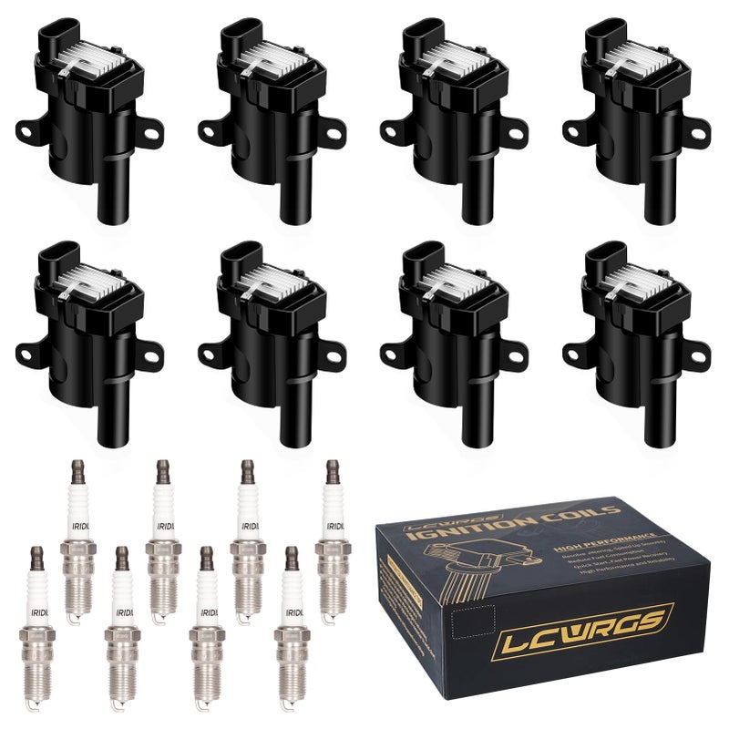 Set of 8 Round Ignition Coil Pack and Spark Plugs Fits for 48 53 60 V8 2000 2001 2002 2003 2004 2005 2006 Chevy Silverado 1500 2500 Suburban Tahoe Avalanche Express GMC Sierra Yukon UF262 C1251