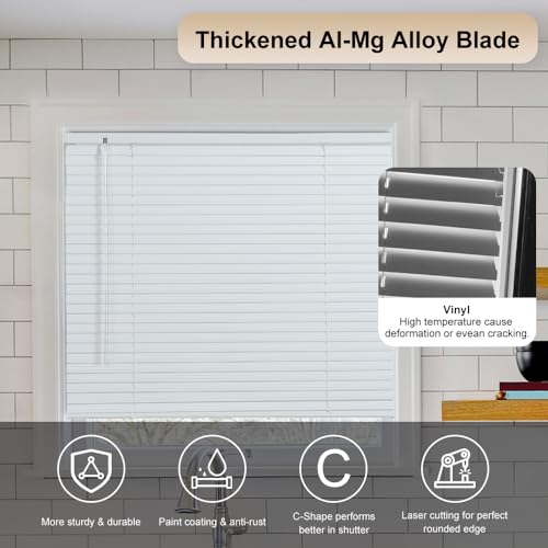 SEEYE Cordless Mini Blinds Aluminum Venetian Blind Horizontal Window Shades, 1" Slat Size - Rooming Darkening Blinds Anti-UV & Waterproof for Bedroom, Office, Easy to Install, 18" W x 64" H, White - Image 4