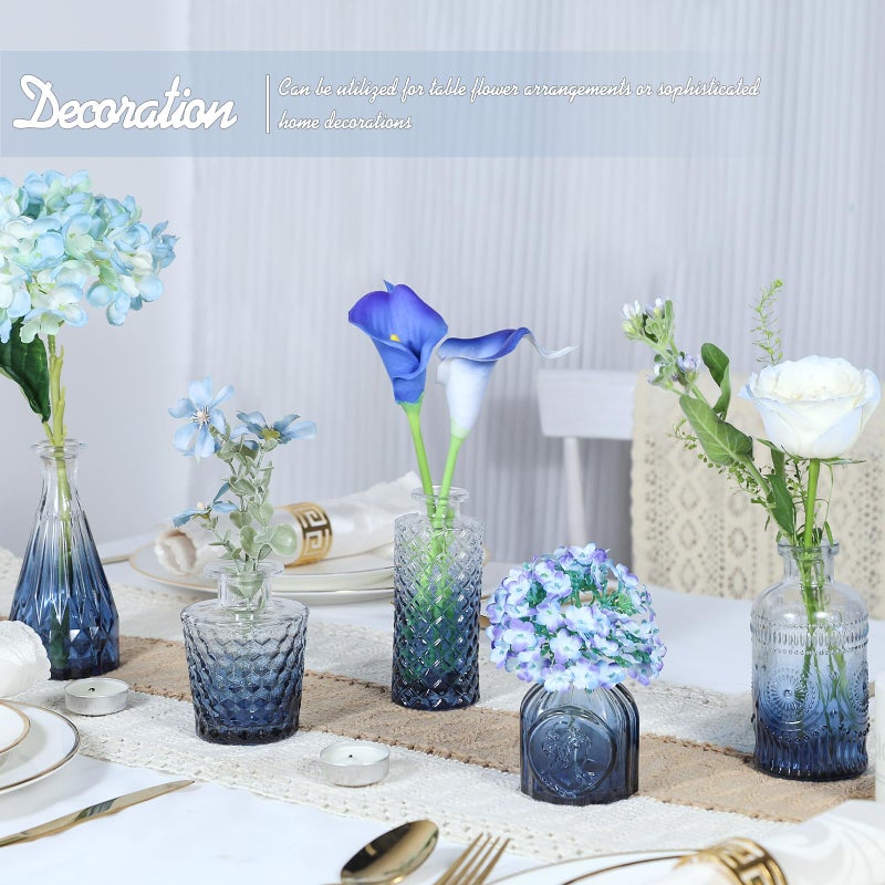 TBWIND Glass Bud Vase Set of 5, Small Blue Flower Vases for Centerpieces in Bulk, Mini Vintage Vase for Wedding Decor, Single Flowers, and Home Table DÃ©cor - Image 2
