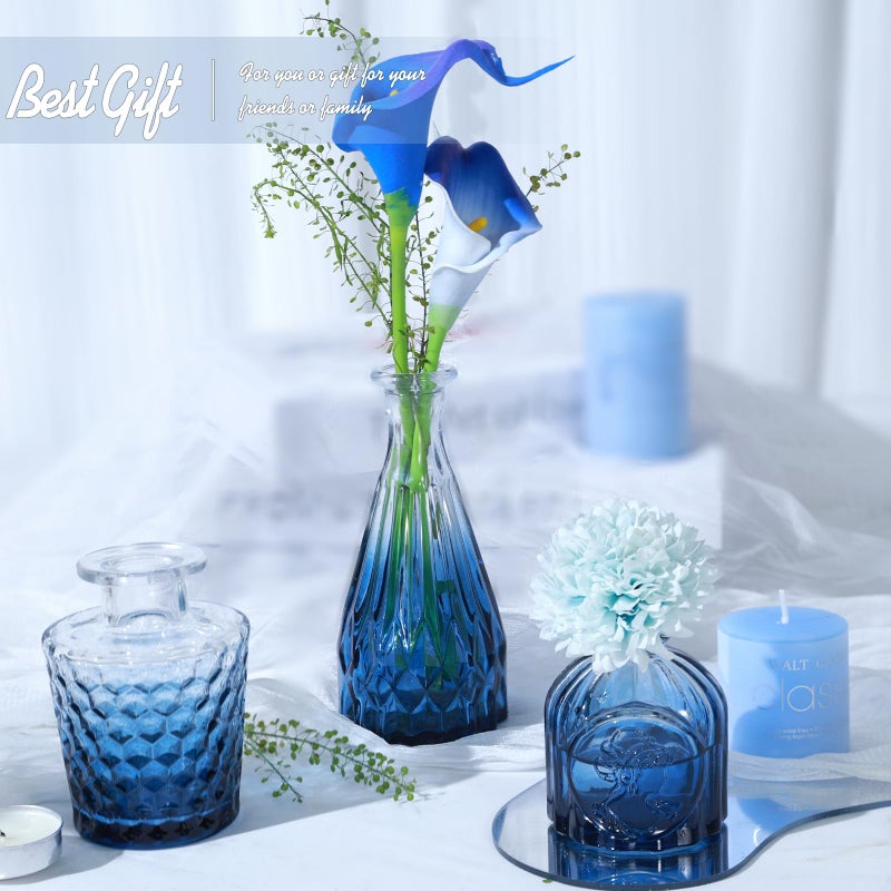 TBWIND Glass Bud Vase Set of 5, Small Blue Flower Vases for Centerpieces in Bulk, Mini Vintage Vase for Wedding Decor, Single Flowers, and Home Table DÃ©cor - Image 5