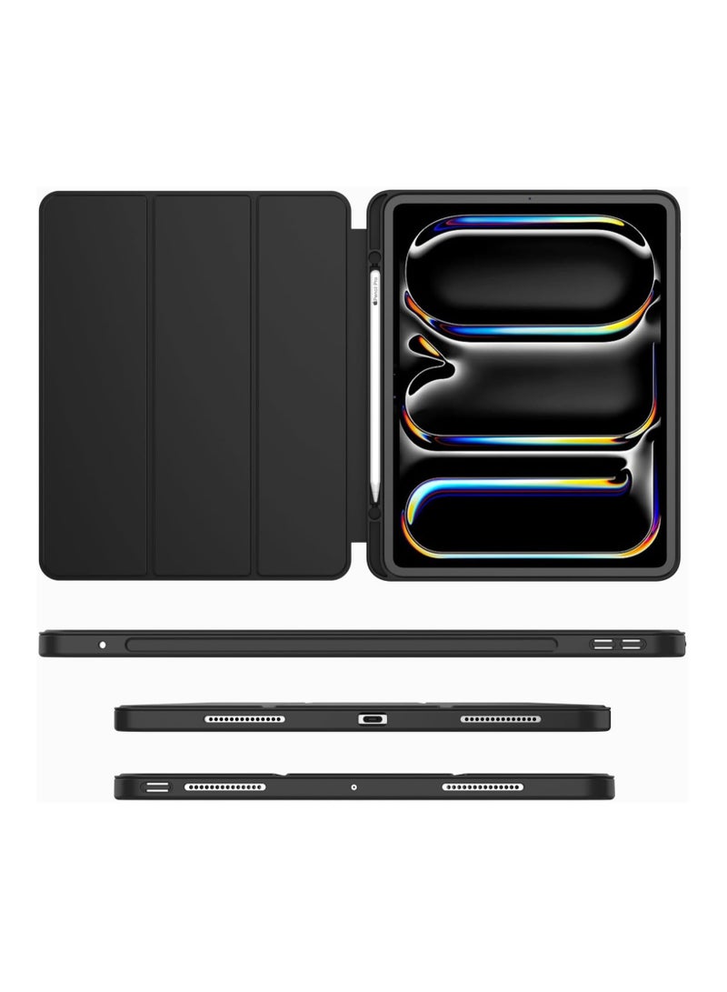 DUSALA iPad Pro 11 Inch Case M4 2024 (5th Generation) with Pencil Holder, [Support Pencil Pro and Pencil (USB-C)], Trifold Stand Smart Case with Soft TPU Back, Auto Wake/Sleep (Black) - Image 2