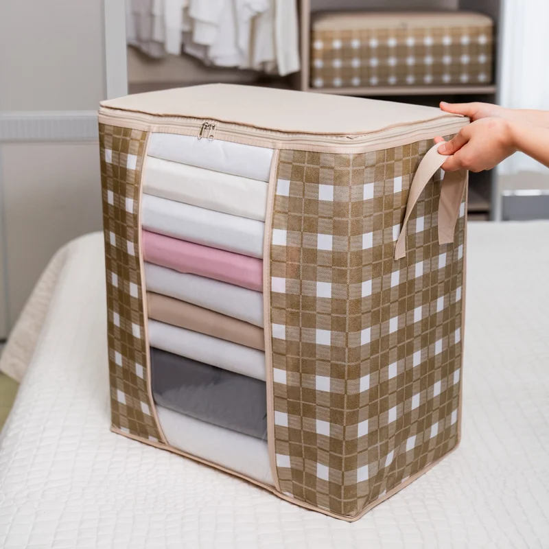 ناكاريف 4 Pieces Medium Size Window Square Patterned Plaid Gray Pillow Quilt Sweater Organizer Storage Bag Set 45X30X50 cm