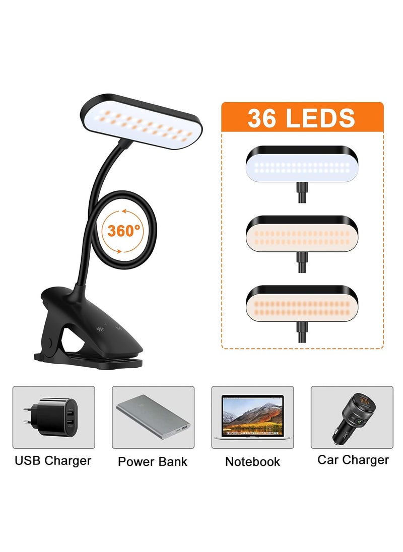 ARNOTEC LED Desk Lamp, 36 LED USB Rechargeable Reading Light with 5 Color Modes 5 Brightness, Eye Protection Book Clamp Clip on Light for Headboard and Video Conference  - Image 3