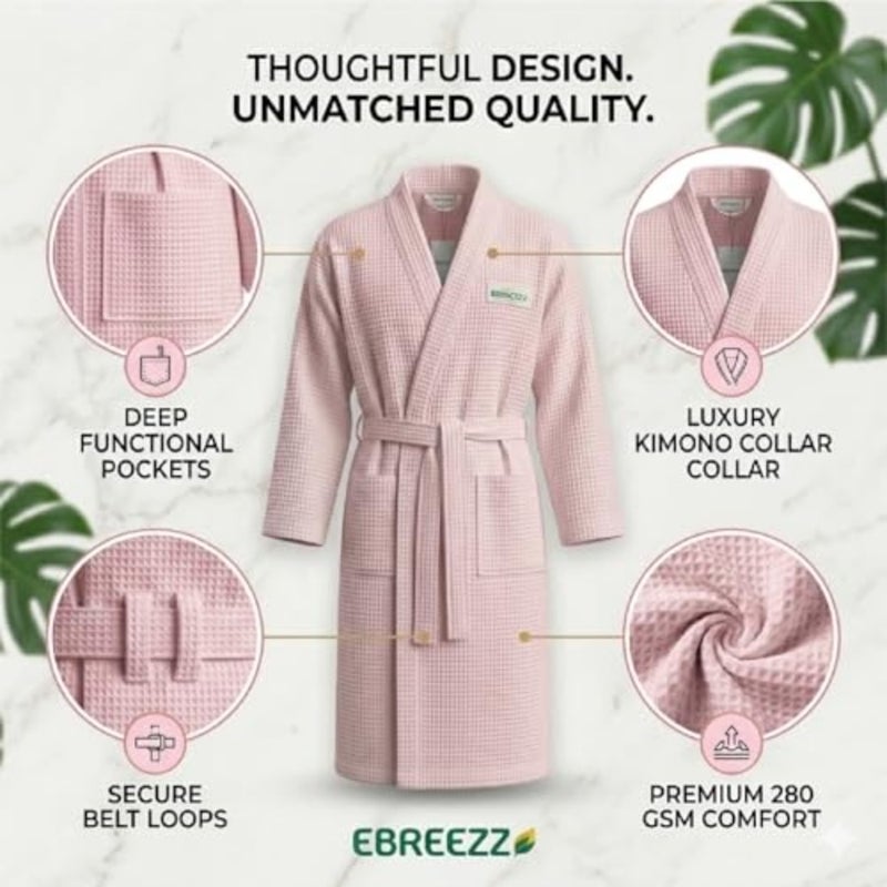 Waffle Bathrobe, 280 GSM Cotton, Soft and Comfortable, Breathable Quick Drying Robe, for Adults and - Image 5