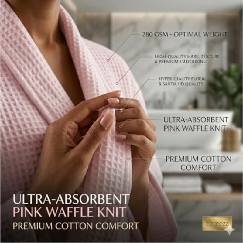 Waffle Bathrobe, 280 GSM Cotton, Soft and Comfortable, Breathable Quick Drying Robe, for Adults and - Image 2