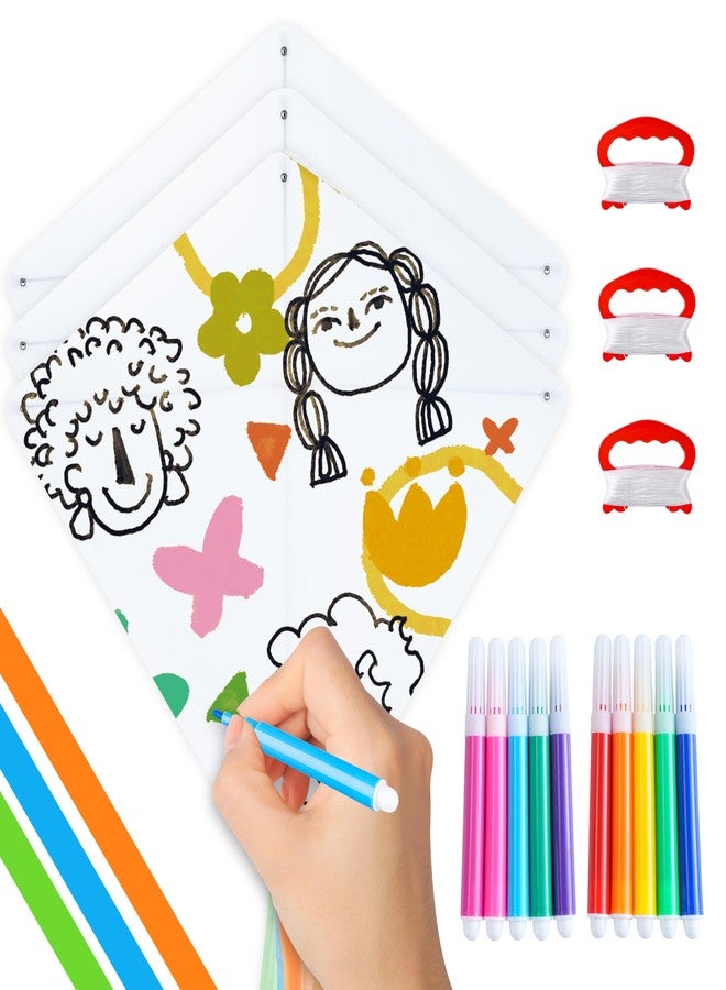 SYNCFUN 6 Packs DIY Kites for Kids with 10 Color Markers, Kids Making Craft Kits Bulk, Decorating Coloring Party Pack, Beach Kite Easy to Fly for Outdoor Games and Activities - Image 1