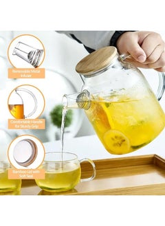 Happy Home Heat-resistant borosilicate glass teapot, microwave safe, with bamboo lid and removable infuser, suitable for loose leaf tea, flower tea, and fruit infusion tea, 2000ml  - Image 3