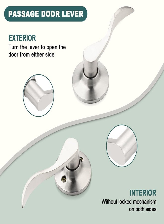 GOBEKOR 5 Pack Brushed Nickel Passage Door Levers Interior Door Handles for Hallway and Closet Door Lock Keyless Wave Lever Door Handles - Image 3