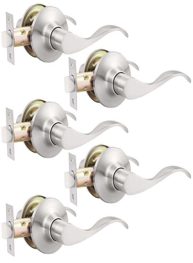 GOBEKOR 5 Pack Brushed Nickel Passage Door Levers Interior Door Handles for Hallway and Closet Door Lock Keyless Wave Lever Door Handles - Image 1