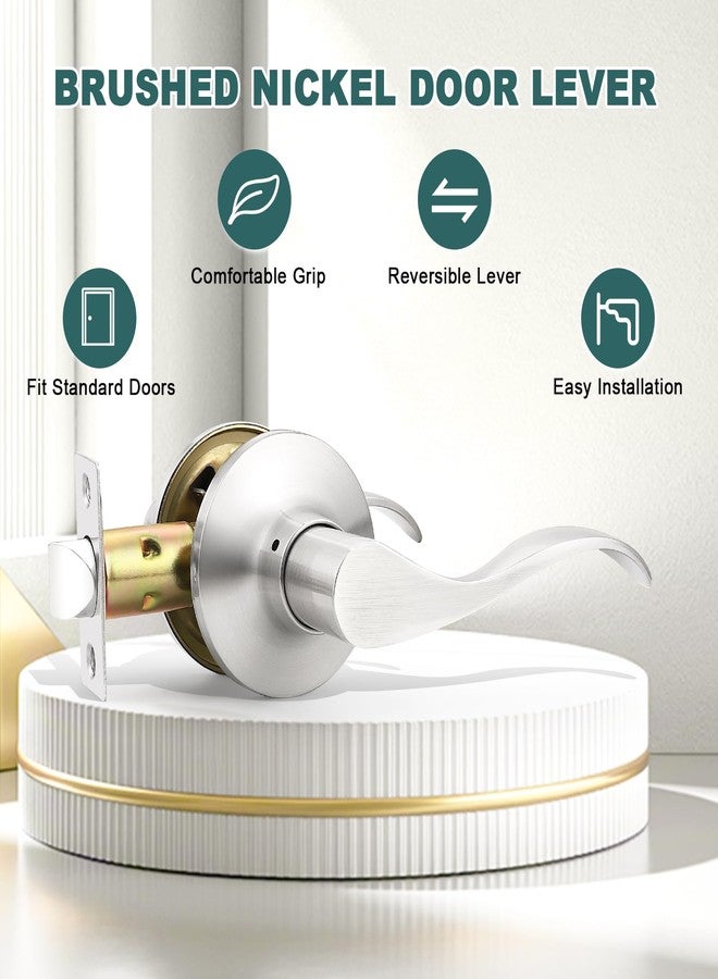 GOBEKOR 5 Pack Brushed Nickel Passage Door Levers Interior Door Handles for Hallway and Closet Door Lock Keyless Wave Lever Door Handles - Image 2
