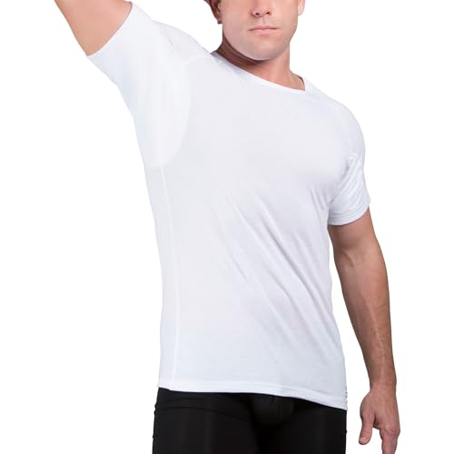 Ejis Sweatproof Undershirt for Men Crew Neck Cotton Classic Fit T Shirt with Sweat Pads Odor Resistant Blocks Sweat Small White - Image 1
