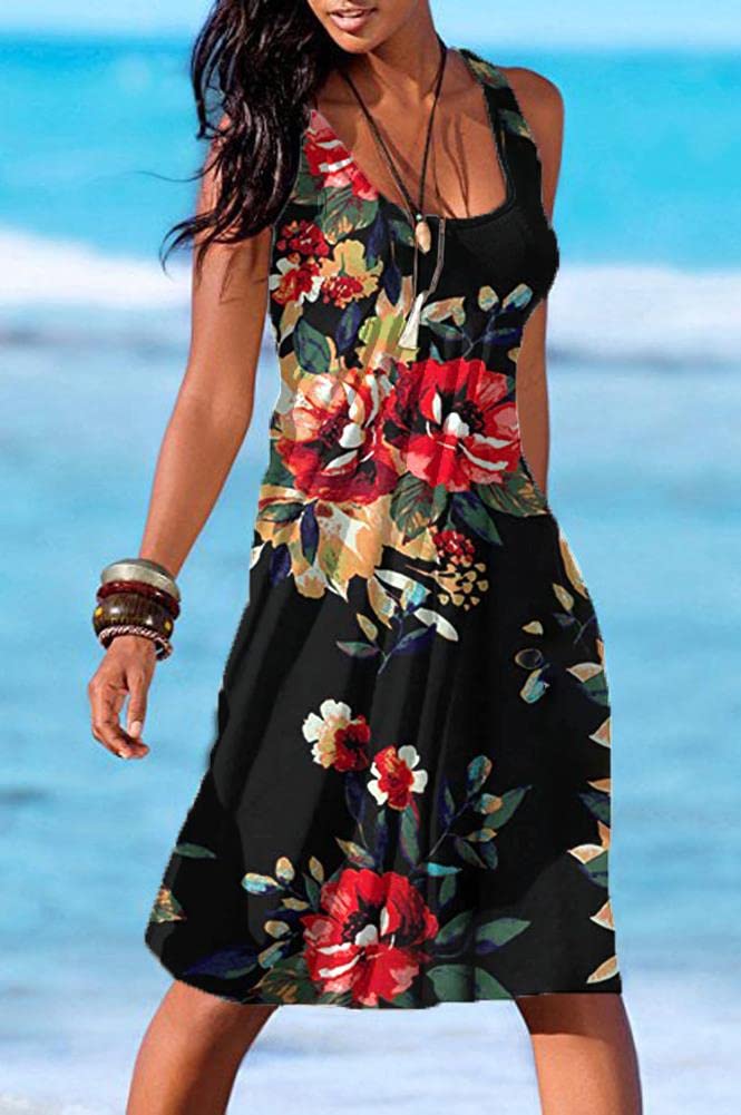 Camisunny Black Summer Tank Dress for Women Cotton Loose Casual Floral High Waist Soft Classy Size L - Image 2