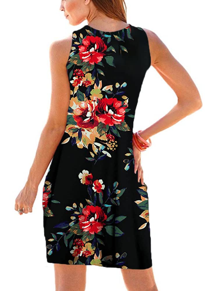 Camisunny Black Summer Tank Dress for Women Cotton Loose Casual Floral High Waist Soft Classy Size L - Image 5