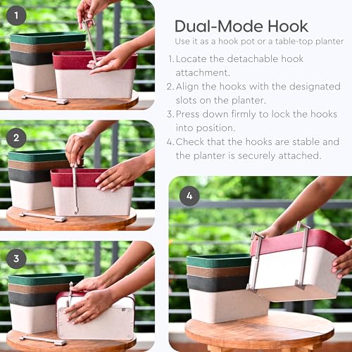 Eha Earth Friendly Duo Sling 1 inch Pots for Plants | Set of 2 Flower Pots for Home Decoration | Made with Bamboo Fibers, UV Protected Flower Pot | Hanging Planters for Living Room | Charcoal - Image 5