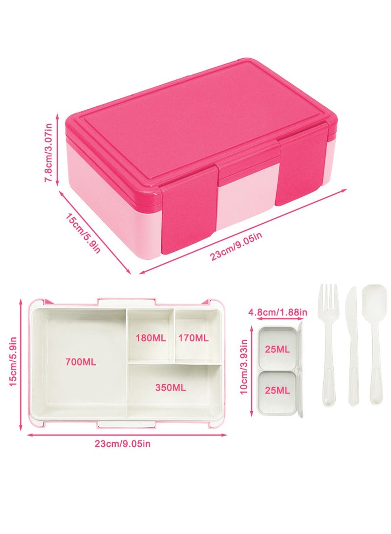 Necomi Bento Lunch Box for Kids & Adults, Lunchbox Containers with Tablewares and Sauce Dressing Container, Pink  - Image 2